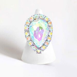 Abalone Teardrop Stretch Rhinestone Crystal Cocktail Ring Finger Statement